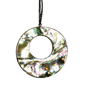 Vintage Abilone Sea Shell Necklace 2.25" in. X 2.25" in. Good Condition 14.5 in.